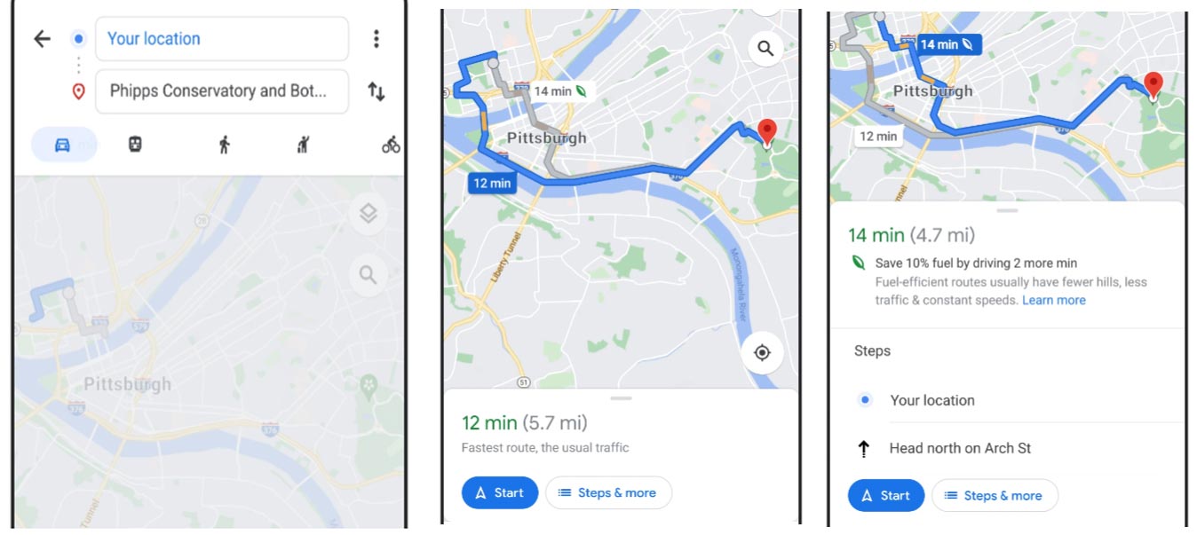 Rutas eficientes en combustible en Google Maps