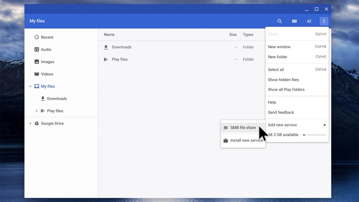 Compartir archivos SMB en la opción de Chromebook