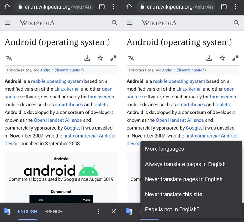 Deshabilitar traducir para un idioma particular Chrome Android