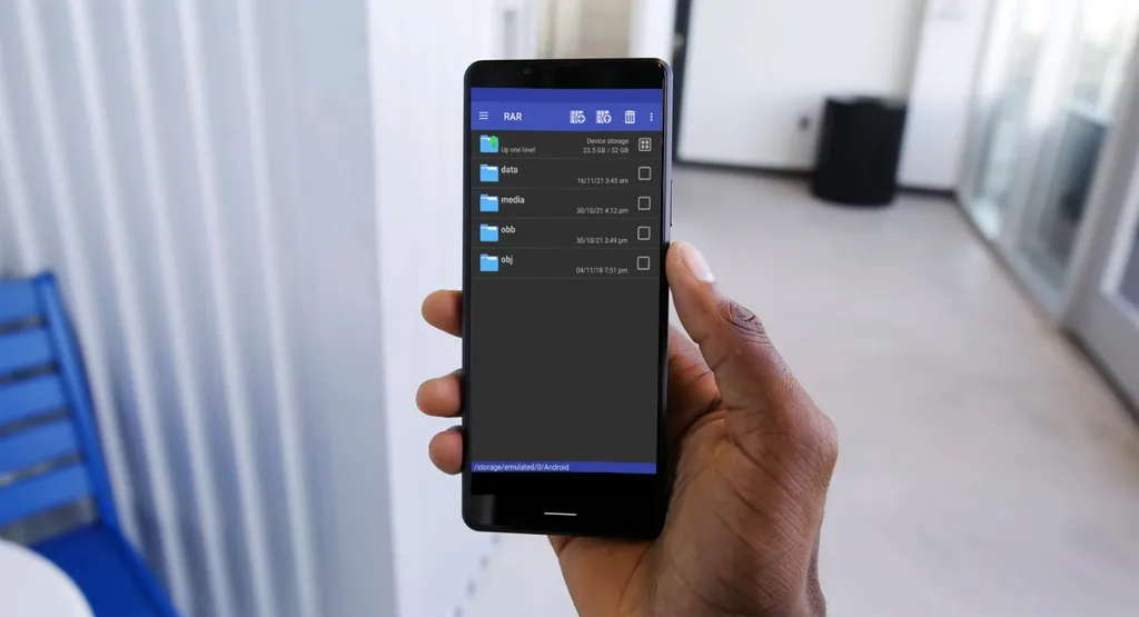 Aplicación Winrar en la pantalla móvil de Android