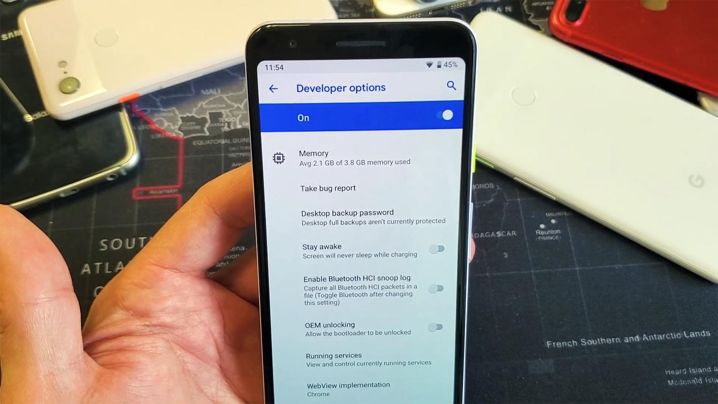 Opción de desarrollador de Android en Google Pixel 3a