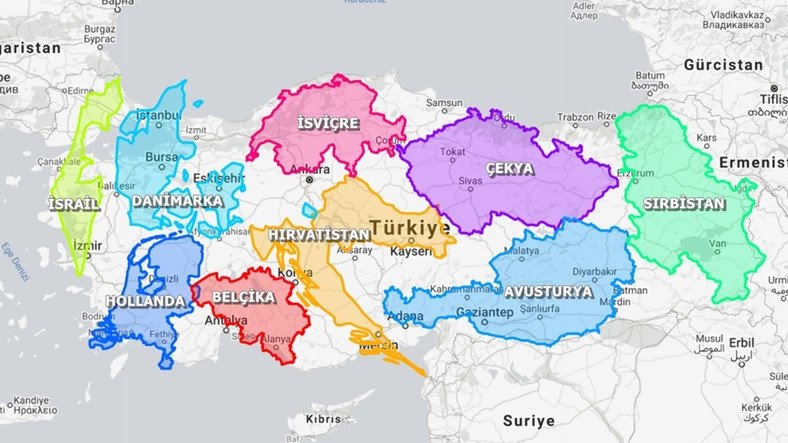 Comparamos el tamaño de la superficie de Turquía con otros países